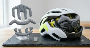Graphic showing the removable and washable interior comfort pads of a budget road cycling helmet.
