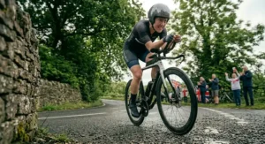 Graphic displaying the lightweight EPS foam and carbon composite construction used to manufacture a time trial aero helmet