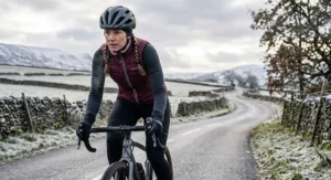 Illustration of a women's thermal cycling gilet designed for cold weather road riding