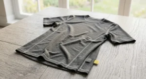 Illustration of a breathable, lightweight merino cycling base layer for warm-weather rides