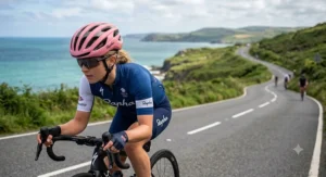 A stylish matte pink women's road cycling helmet designed for UK road racing and club rides.