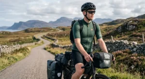 A premium short sleeve cycling jersey made from breathable merino wool, ideal for long-distance UK touring.