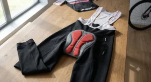 Womens cycling bib tights with an ergonomic chamois pad designed for long distance road riding.