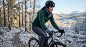 Illustration of a women's thermal winter cycling jacket featuring a soft fleece lining for cold rides.