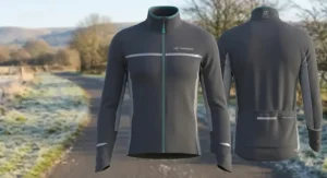 Women’s windproof winter cycling jersey with breathable panels, ideal for British winter road cycling.
