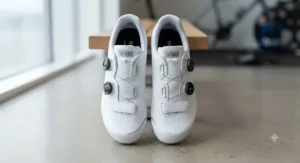 Top-down view of dual BOA dial road cycling shoes demonstrating precise micro-adjustment across the instep.