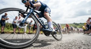 Professional cyclist wearing performance SPD-SL shoes during a race