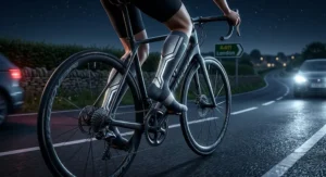 Illustration of high visibility compression cycling socks featuring reflective detailing for night riding safety