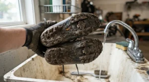 Checking for wear and tear on the best SPD cleats after a muddy winter cycling season