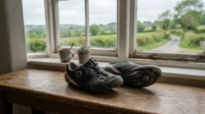 Preparing road shoes with the best SPD-SL cleats for muddy country lanes during off-season training.