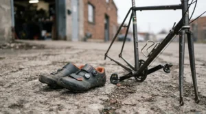 Professional carbon sole road cycling shoes placed ready in a transition area before a sportive event.