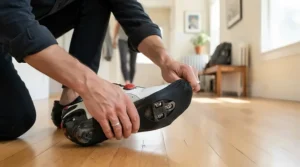 Using protective rubber covers over road bike cleats to ease walking and prevent premature wear