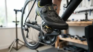 Demonstrating float and rotational freedom with SPD-SL cleats for knee comfort
