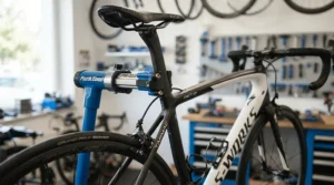 Upgraded carbon railed road bike saddles mounted on a high-end aerodynamic racing bicycle