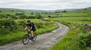 Cyclist maintaining a comfortable posture using a saddle for numbness cycling on a country lane