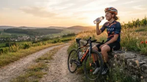 Endurance rider resting by their bicycle equipped with a saddle for numbness cycling