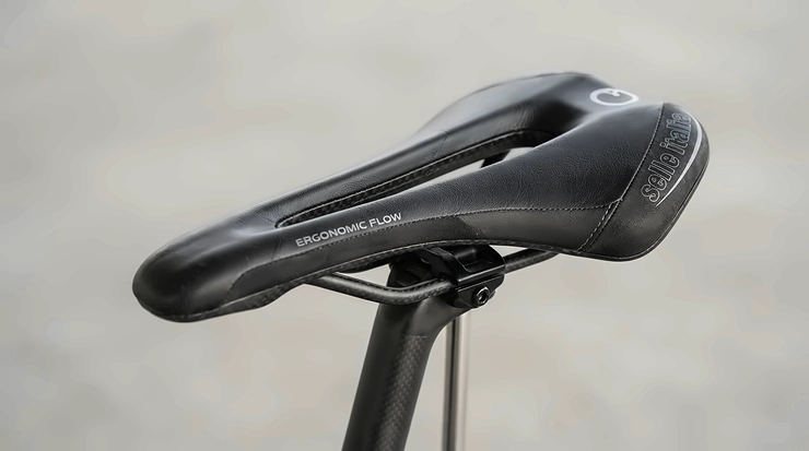 Close-up view of a saddle for numbness cycling featuring a central pressure relief cut-out